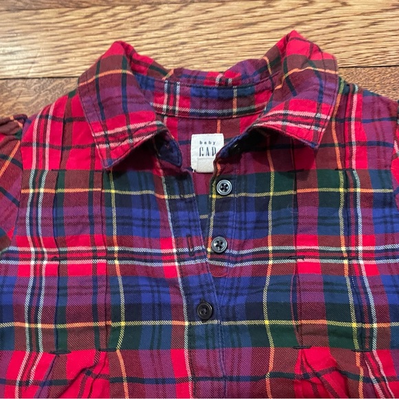 GAP Red Plaid Collared Button Down Dress Size 4 - Picture 4 of 9